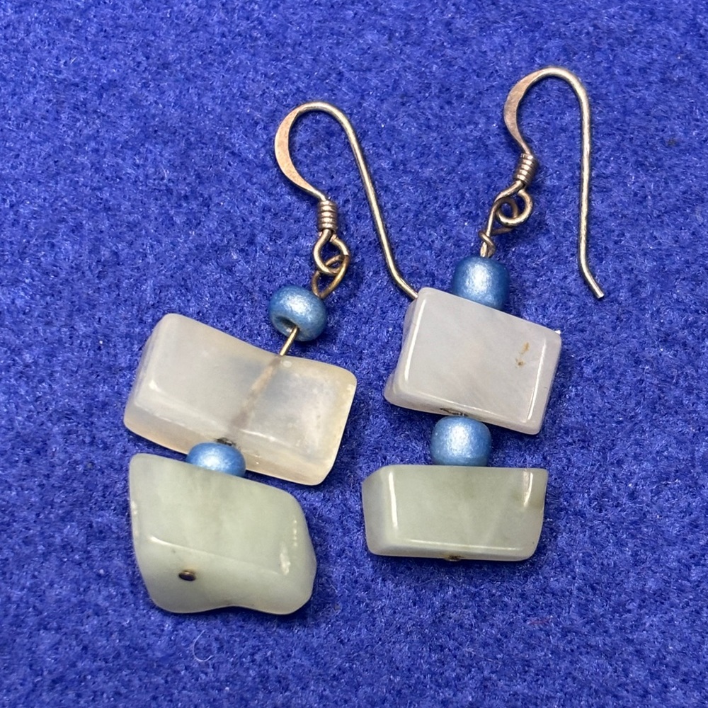 Vintage Blue and Green Stone Silver Earrings